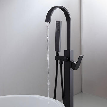 Freestanding Matte Black Bathtub Filler Faucet and Handheld Shower with High-Arc Spout